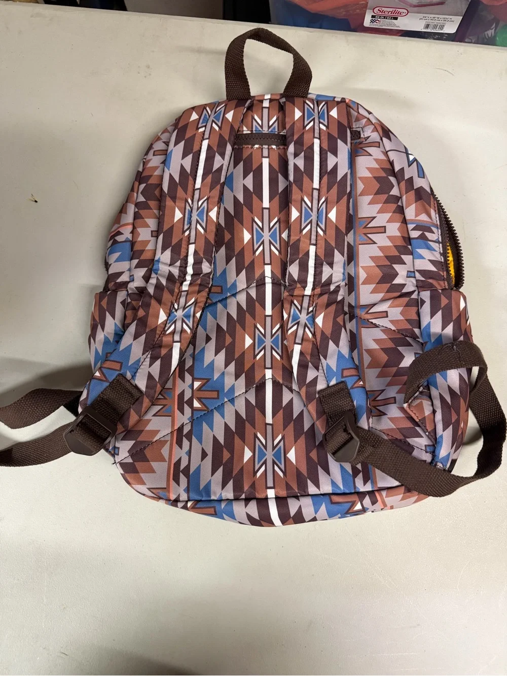 Wrangler Brown, Blue & White Geometric Backpack